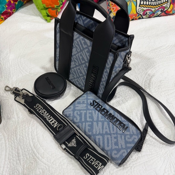 Steve Madden blue jean handbag with matching wallet and coin purse - Picture 1 of 11